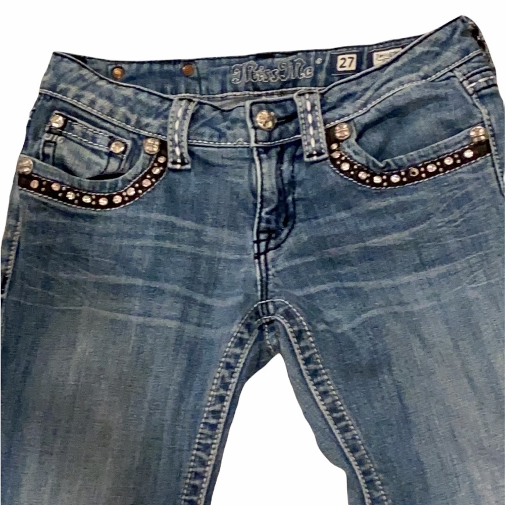 Miss Me Low Rise Skinny Bootcut Rhinestone Jeans - Picture 3 of 16